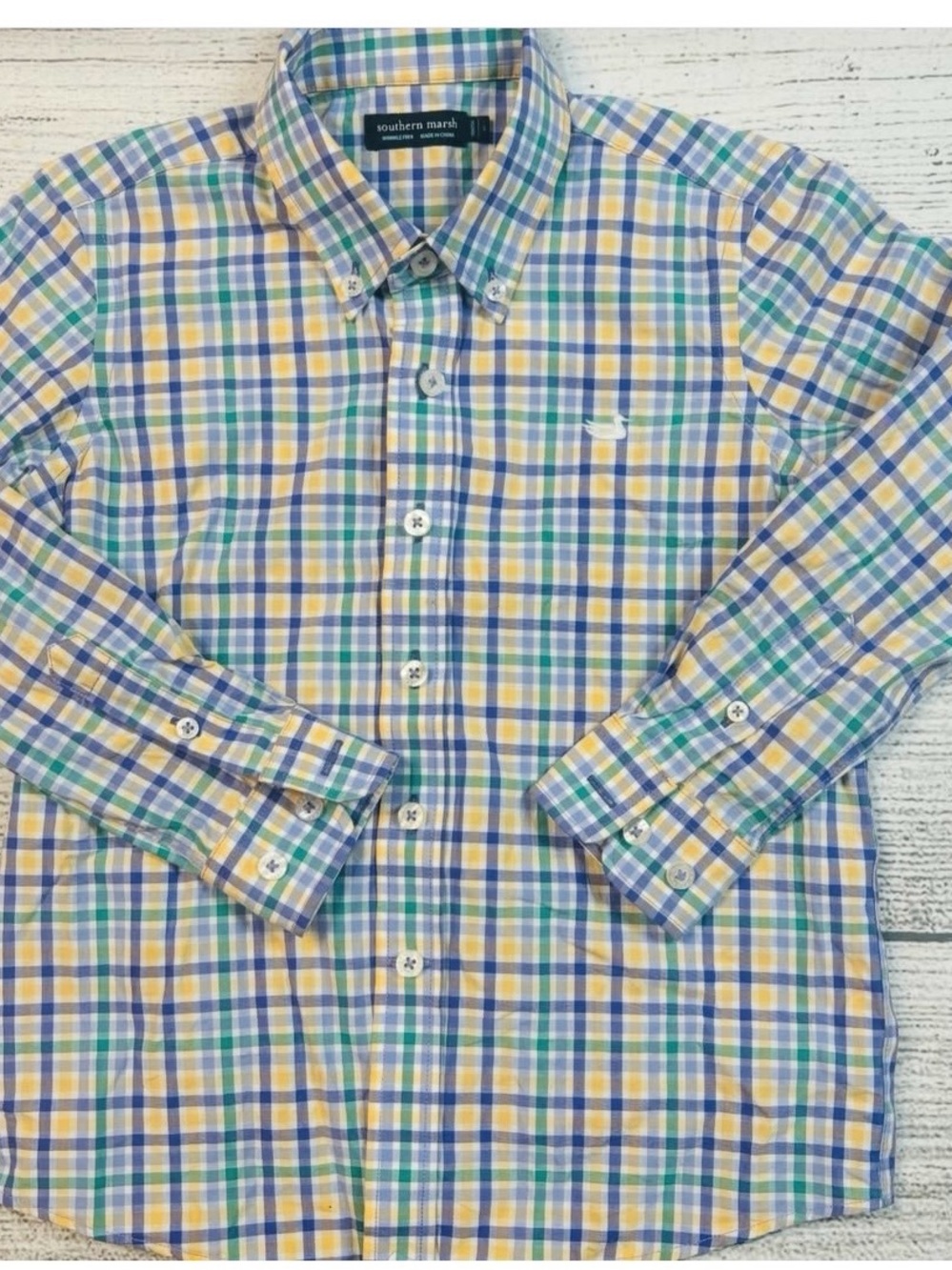 Southern Marsh Yellow Green Blue Plaid Button-Down Shirt